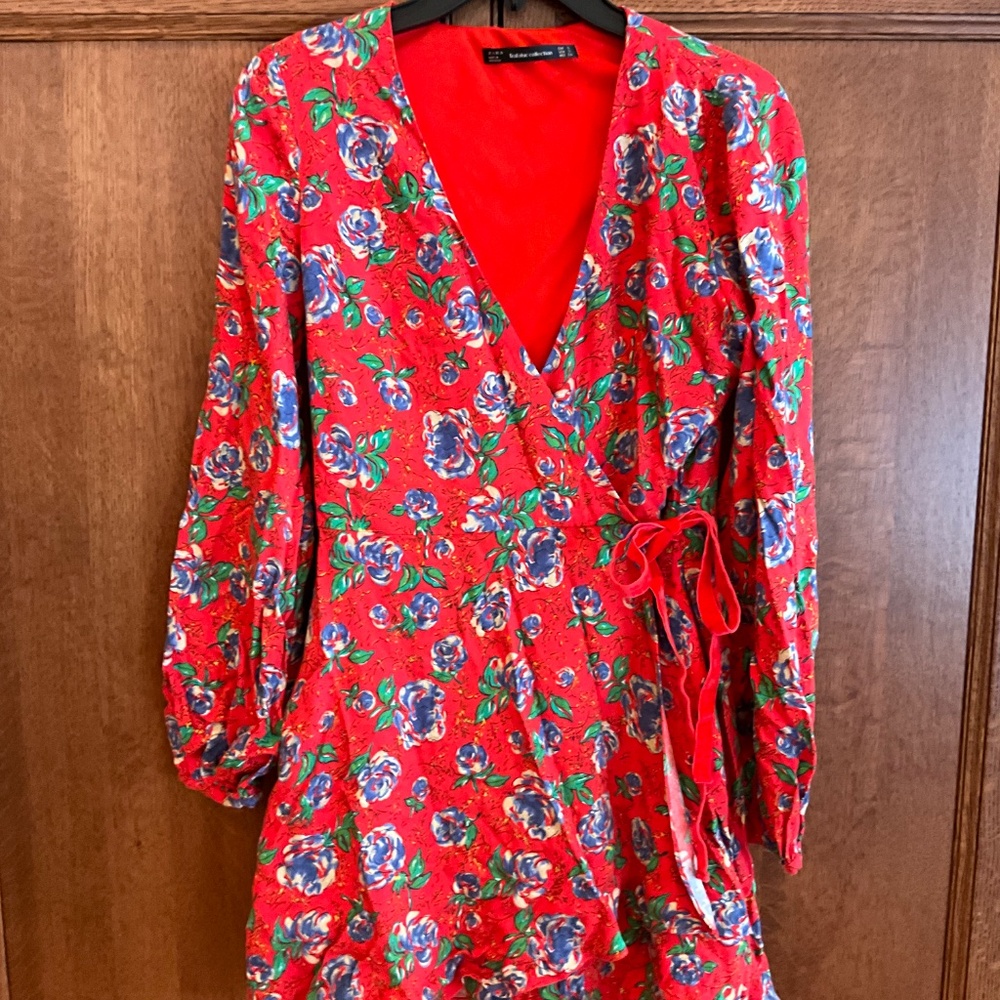 Zara Red Floral Wrap Dress